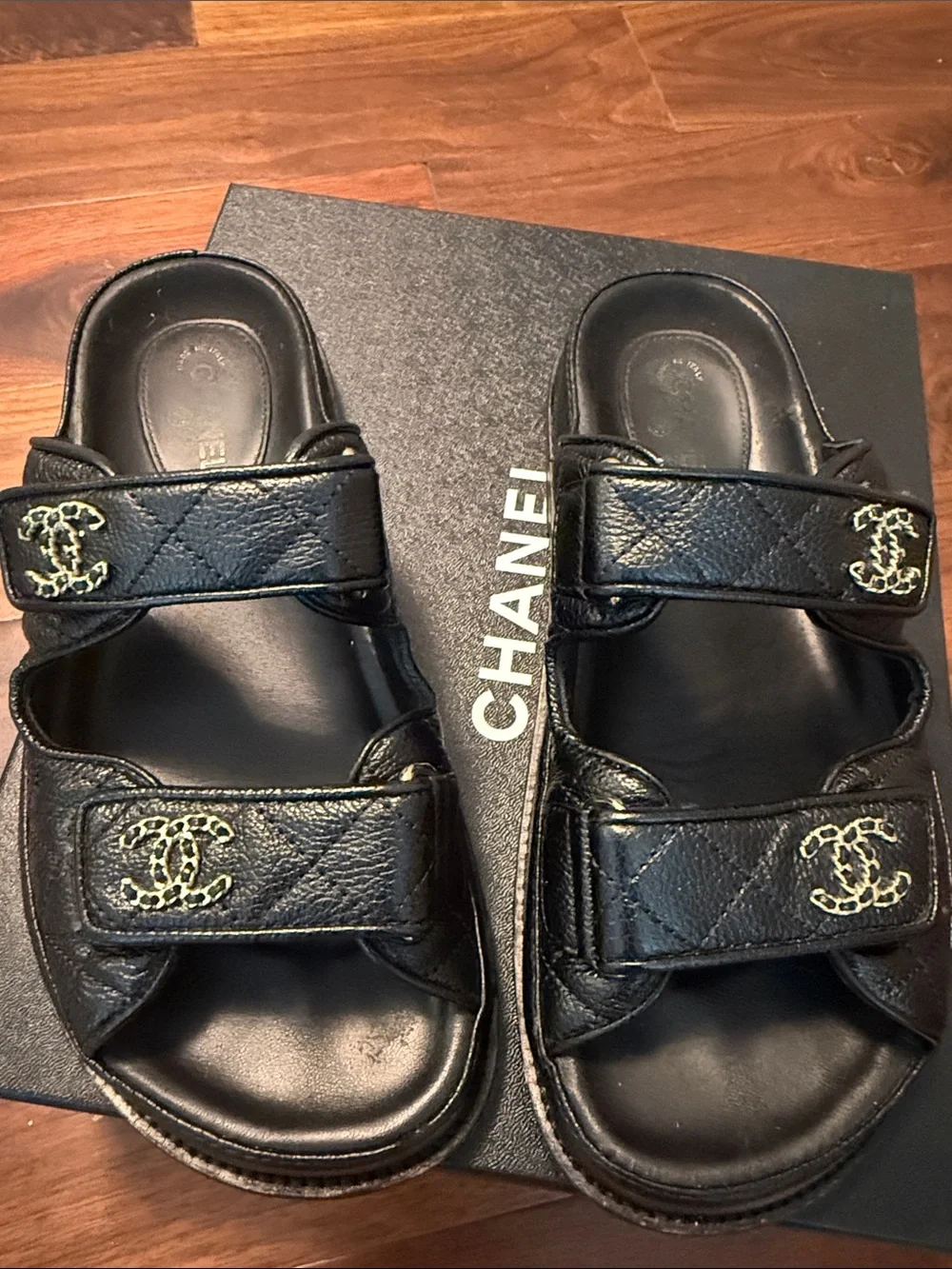 CHANEL Black Quilted Leather sandals
